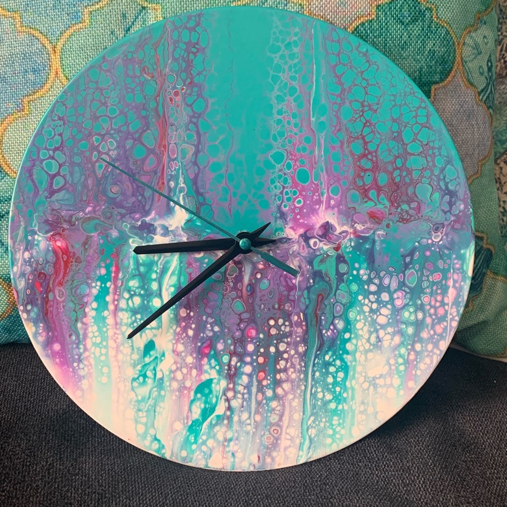 Fluid Art Upcycled Vinyl Record Clock- Crystal Rain